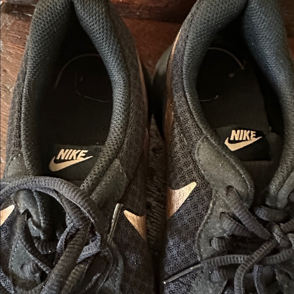 Nike Women's Black Sneakers with Gold Swoosh - Picture 3 of 3